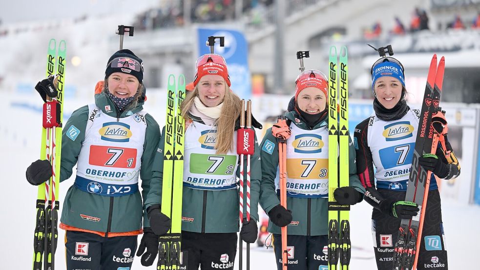 Die deutschen Biathletinnen holen das zweite Staffel-Podest des Winters. Foto: Hendrik Schmidt