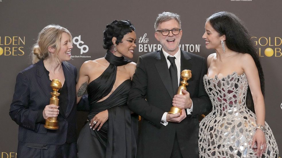 Sara Murphy (l-r), Teyana Taylor, Paul Thomas Anderson und Chase Infiniti von „One Battle After Another“. Foto: Chris Pizzello/Invision/AP/dpa