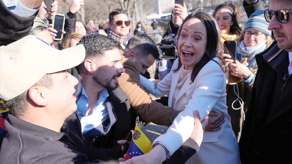 Hat Trump im Weißen Haus getroffen: die venezolanische Oppositionsführerin María Corina Machado. Foto: Pablo Martinez Monsivais/AP/dpa