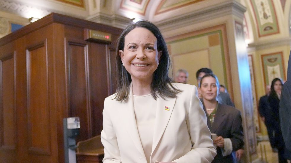 Die venezolanische Oppositionsführerin María Corina Machado ist um ein gutes Verhältnis zu Donald Trump bemüht. Foto: Allison Robbert/AP/dpa