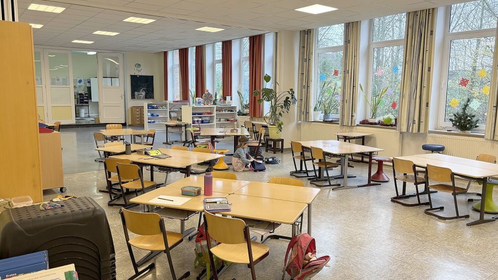 Ein Klassenraum, eingerichtet für die neue Montessori-Pädagogik an der Grundschule in Leybuchtpolder. Foto: Rebecca Kresse