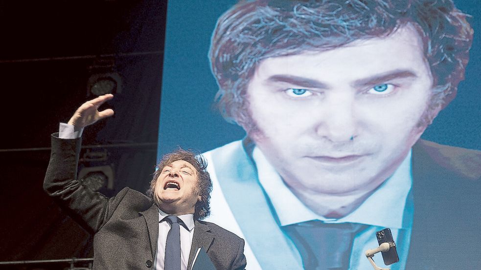 In seiner Rede in Davos teilte Javier Milei nicht nur gegen den Wohlfahrtsstaat und staatliche Unterstützung für Bedürftige aus. Er setzte auch Hiebe gegen Venezuela. Foto: dpa/Lucas Vinicius Correia