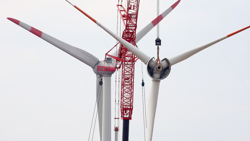 So könnte es bald auch in Oldeborg aussehen, wenn alte Windkraftanlagen durch neue ersetzt werden. Foto: Matthias Bein/DPA
