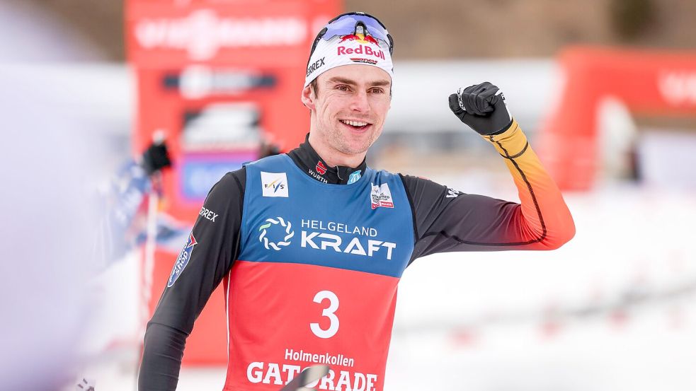Stark im Zielsprint: Kombinierer Vinzenz Geiger Foto: Christoffer Andersen/NTB/dpa