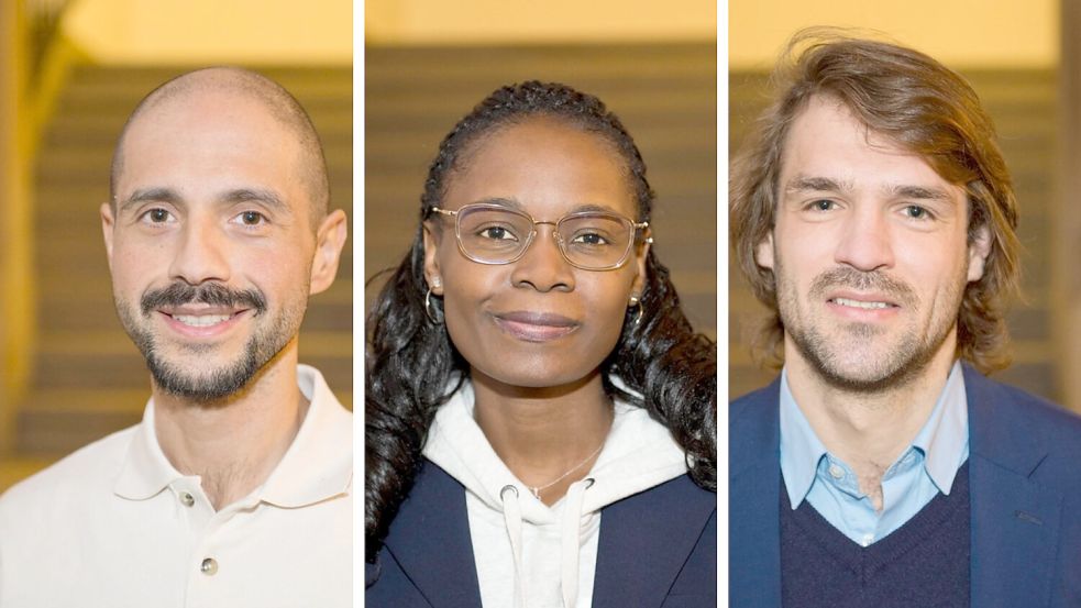 Drei von 21 Teilnehmern: (von links) Davud Kücürkugurlu, Harriet Odera und Anton Chupryna interessieren sich für die Osnabrücker Kommunalpolitik. Was treibt sie an? Foto: Philipp Hülsmann