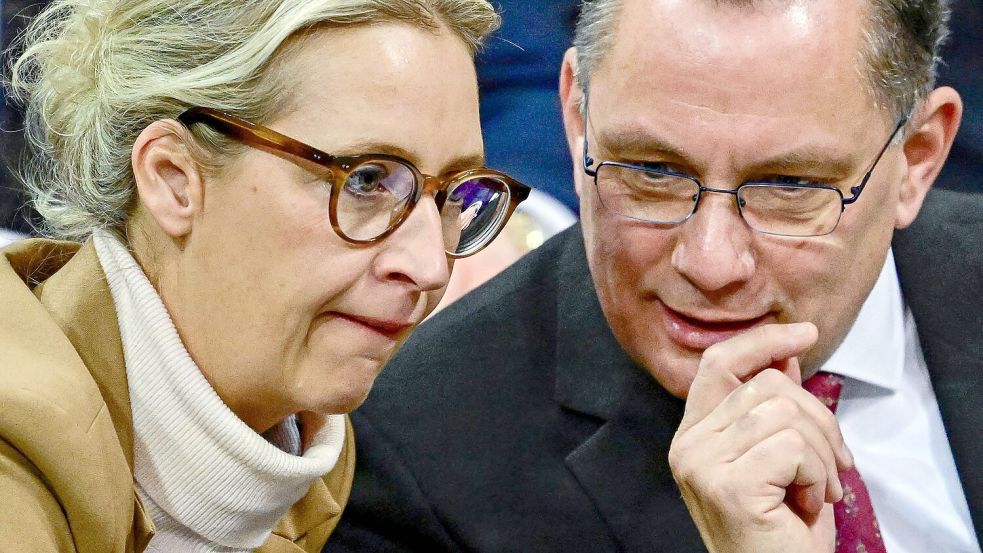 Hitler ein Linker? AfD-Bundessprecherin Alice Weidel und Co-Sprecher Tino Chrupalla. Foto: TOBIAS SCHWARZ