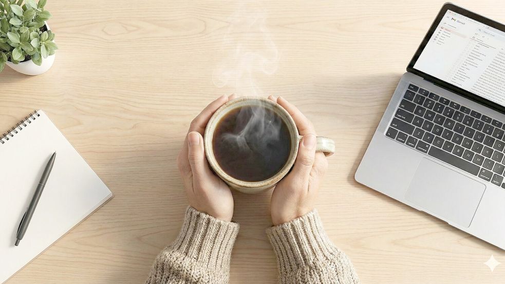 Eine gute Tasse Kaffee gehört für viele zu einer kurzen Atempause in der Alltagshektik. Wir starten mit einem kleinen inspirierenden Impuls in die neue Woche. Foto: Gemini
