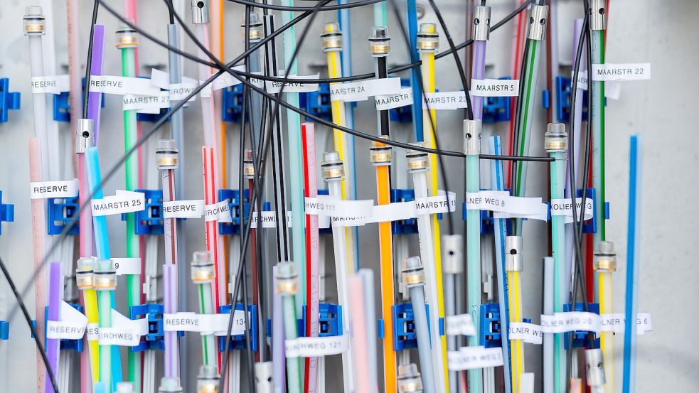 Glasfaserkabel in einem Schaltkasten. Foto: Rolf Vennenbernd