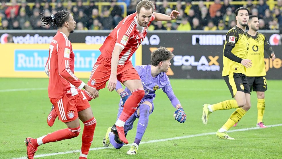 Harry Kane (2. v. l.) traf auch gegen den BVB. Foto: Federico Gambarini