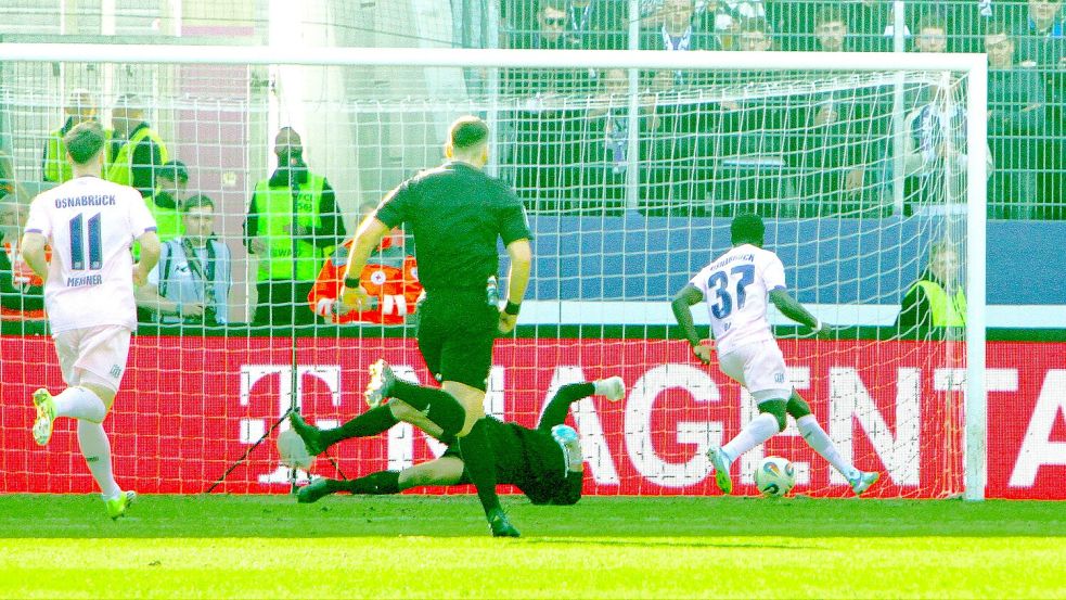 Nutzte den Stellungsfehler in der Auer Defensive zum frühen 1:0: VfL-Spieler Ismalil Badjie (Nummer 37). Foto: IMAGO/Kruczynski