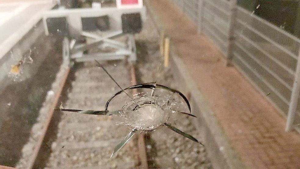 So sah die Scheibe des Zugs nach dem Vorfall aus. Foto: Bundespolizei