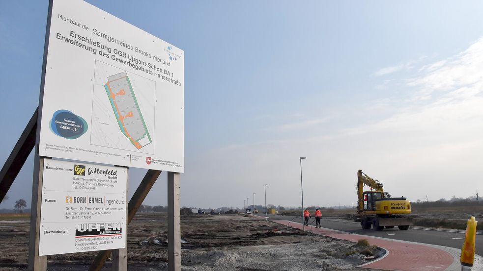 Die erste Erweiterung des Gewerbegebiets Hansestraße in Upgant-Schott ist abgeschlossen, alle Grundstücke sind verkauft. Foto: Thomas Dirks