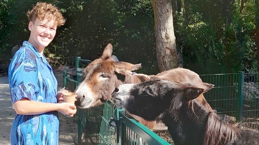 Unvergessen: Der kürzlich gestorbene Esel Emil (hier ganz rechts) war mit mehr als 30 Jahren ältester Bewohner des Rechtsupweg Tiergartens und einer der Publikumslieblinge. Foto: privat