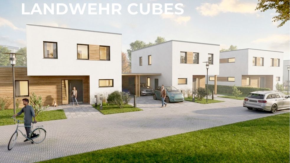 Ansichten der geplanten Einfamilienhäuser im Landwehrviertel, hier die Häuser der Haus mit Zukunft GmbH am Cardiffring. Foto: Haus mit Zukunft GmbH