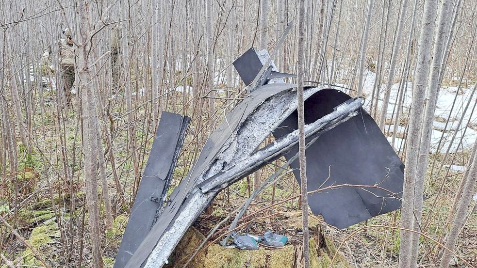 In Lettland wurden Teile einer Drohne gefunden, die mutmaßlich aus der Ukraine stammt. Foto: -/National Armed Forces of Latvi