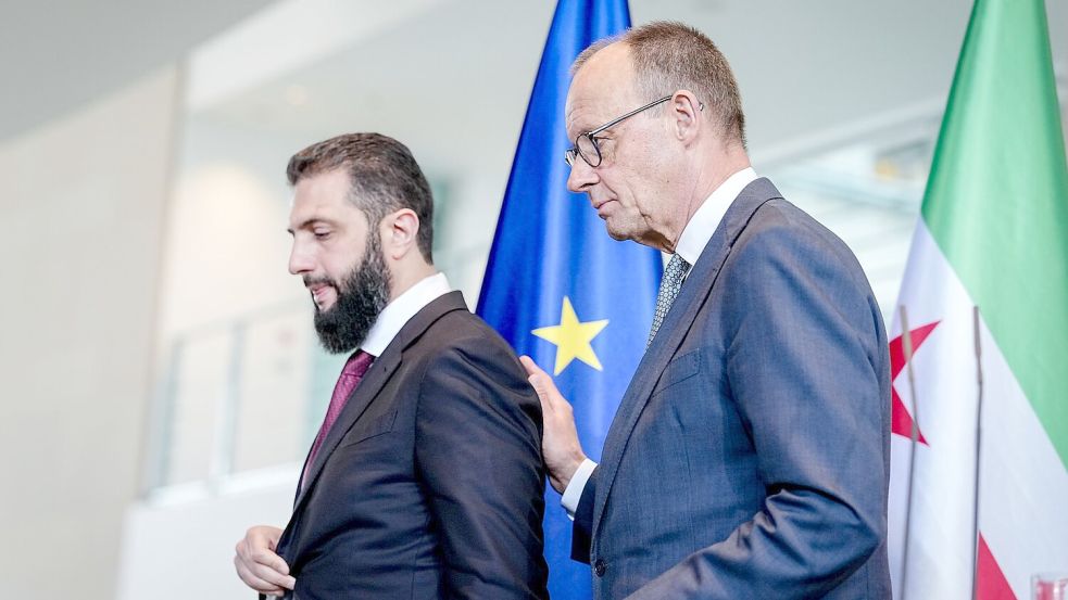 Merz nennt eine Zielmarke für die Rückkehr syrischer Flüchtlinge – und bezeichnet sie als Wunsch des syrischen Präsidenten. Foto: Kay Nietfeld/dpa