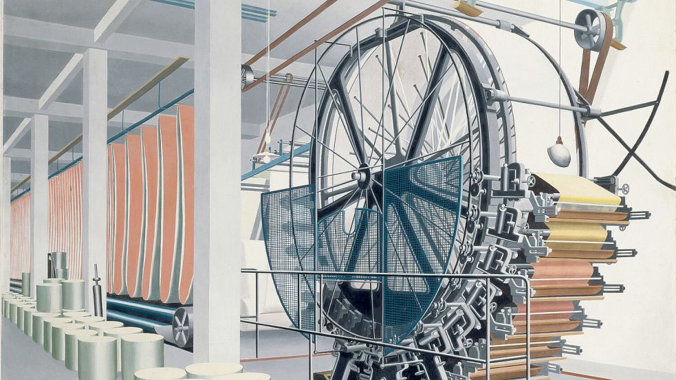 Kalte Sachlichkeit: Carl Grossbergs Gemälde „Die Papiermaschine“ von 1934. Foto: IMAGO/Heritage Images