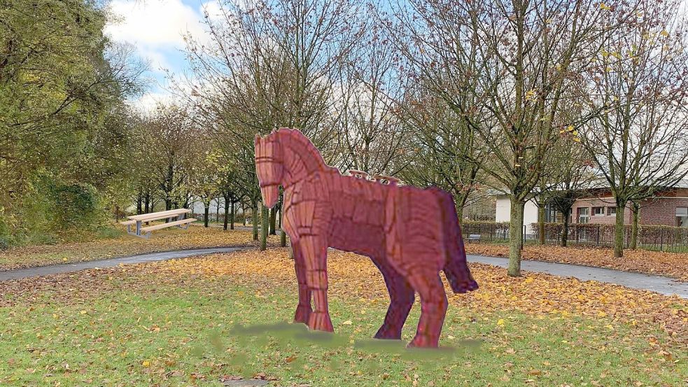 Diese Fotomontage zeigt, was im Hasepark bald Realität sein könnte: Ein trojanisches Pferd soll zum zentralen Blickfang im geplanten Çanakkale Park werden. Foto: Duygu Öztas