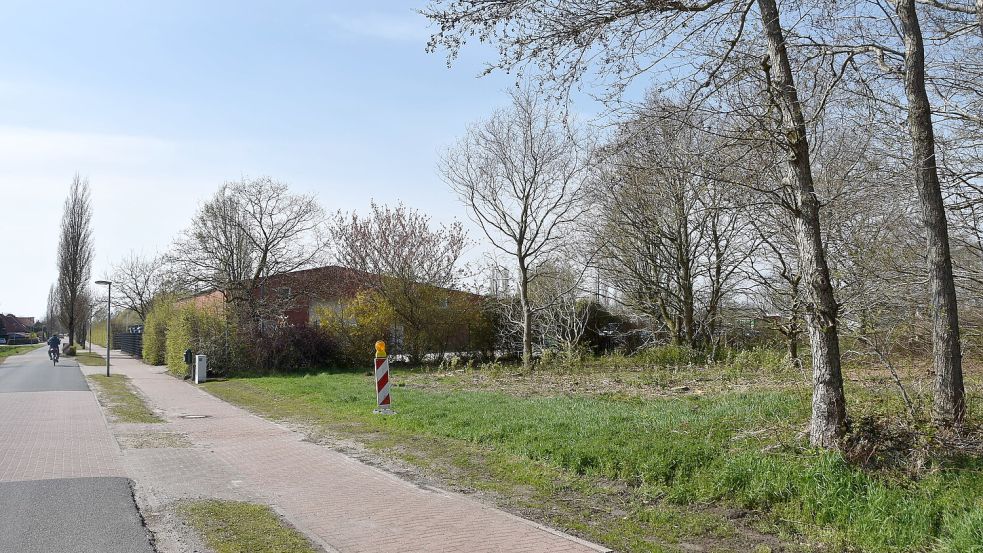 Auf dieser noch grünen Fläche neben dem Bauhofgelände am Tjücher Moortun sollen die Recyclingcontainer platziert werden. Foto: Thomas Dirks