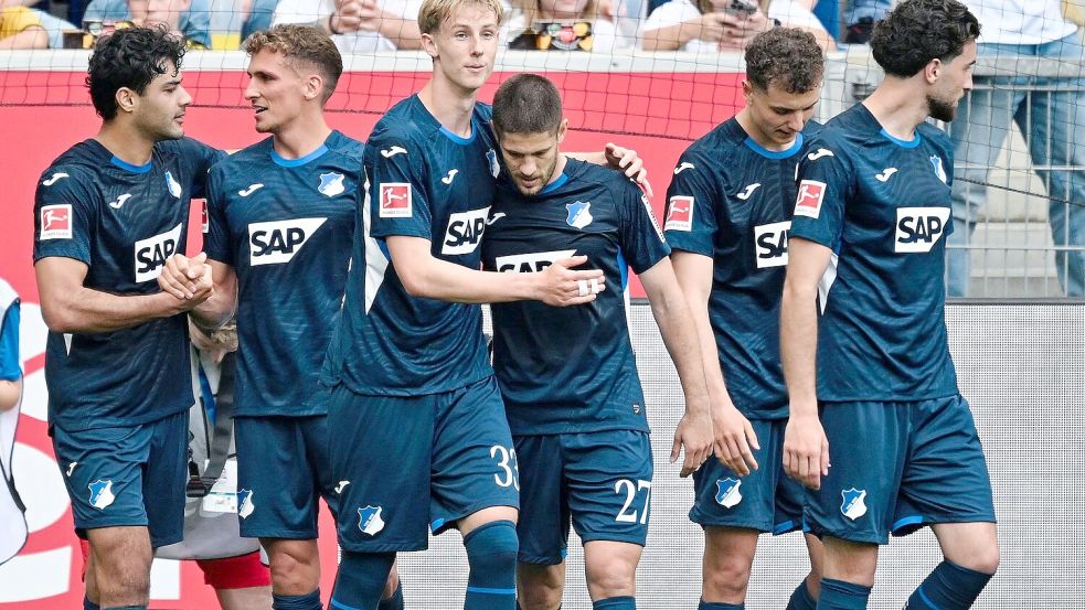 Hoffenheim feiert den Heimsieg. Foto: Uwe Anspach