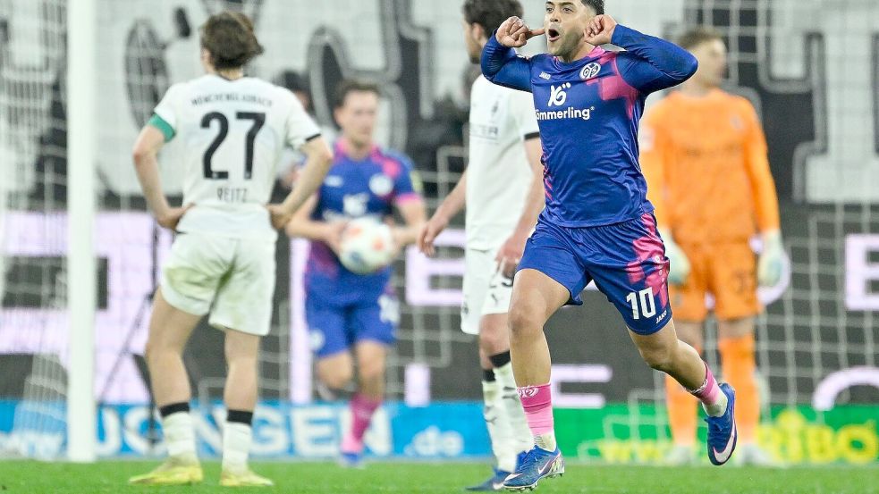 Umjubelter Schlusspunkt: Nadiem Amiri nach dem 1:1. Foto: Ulrich Hufnagel