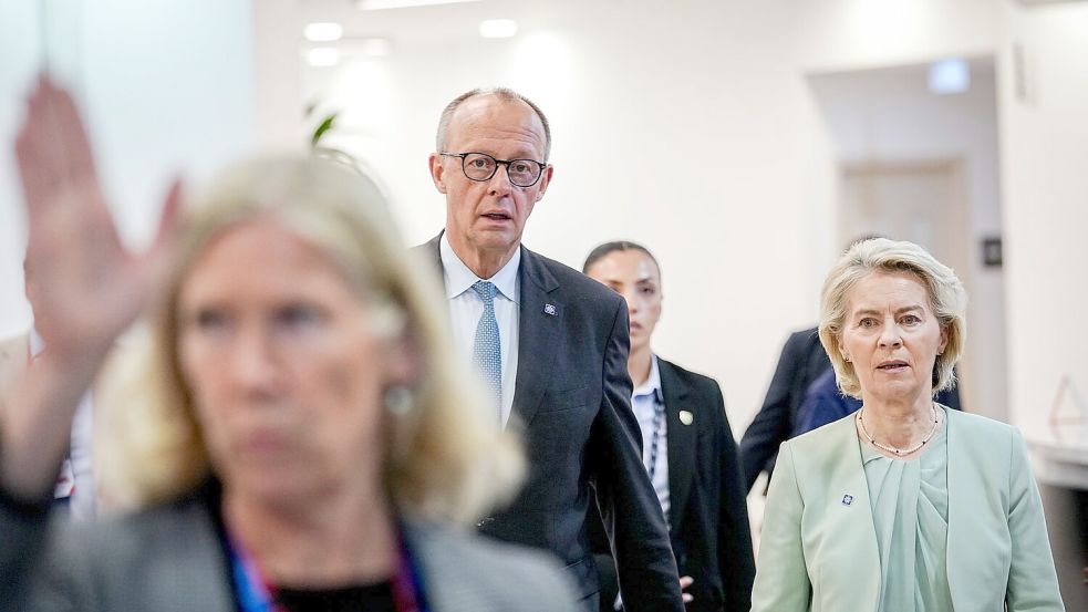 Will dem Iran ein Angebot machen: Kanzler Friedrich Merz reiste mit einem Vorstoß der Bundesregierung zum EU-Gipfel nach Zypern. Kommissionschefin von der Leyen präsentierte mögliche Maßnahmen gegen hohe Energiepreise. Foto: Kay Nietfeld/dpa