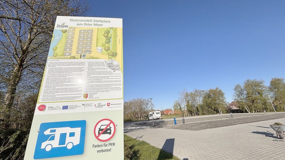 Willkommensschild für die Wohnmobilisten in Ihlow. Foto: Christin Wetzel