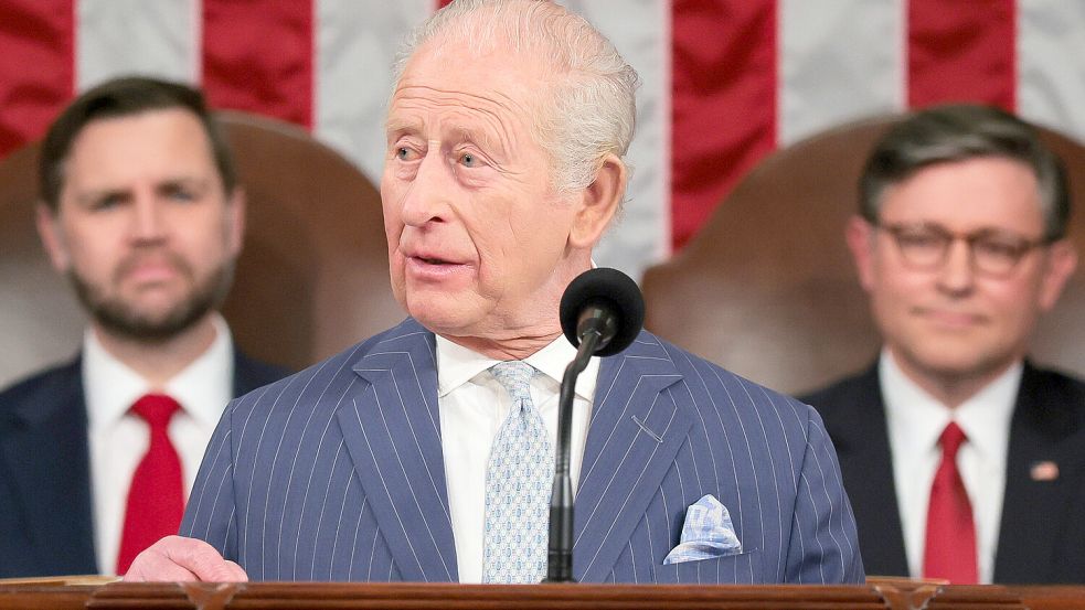 Bei seiner Ansprache vor dem US-Kongress wirbt König Charles III. für den notwendigen Zusammenhalt des Westens und warnt eindringlich davor, sich in Zeiten globaler Krisen politisch nach innen zu wenden. Foto: dpa/Pool Reuters/Kylie Cooper