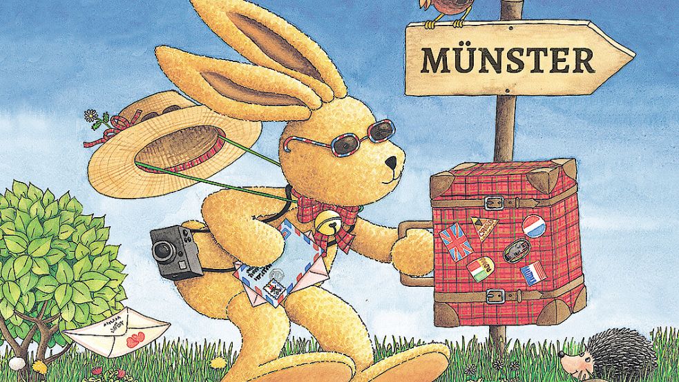 Um Felix zu sehen, kann man in Bücher eintauchen – oder in die „Reiselust“-Ausstellung nach Münster fahren. Foto: Felix, der Hase, Autorin: Annette Langen, Illustratorin: Constanza Droop © Coppenrath Verlag, Münster
