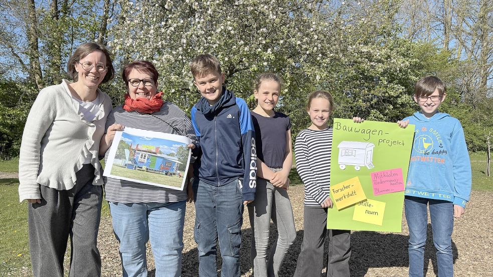 Fuhren stellvertretend für die Grundschule Upstalsboom nach Hannover und kamen mit vielen Ideen zum Thema Nachhaltigkeit zurück nach Aurich: Katharina Hettmann, Martina Leidholdt, Finn Jansen, Luzie Bormann, Tessa de Buhr und Pierre Abel. Foto: Mieke Matthes
