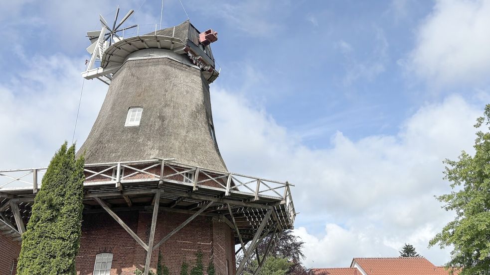 Der Tjücher Mühle in Marienhafe fehlen die Flügel. Wann sie neue erhalten ist, ist ungewiss. Foto: Thomas Dirks