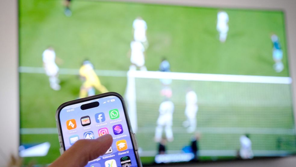 Nebenbei mal daddeln: Während das Fußballspiel läuft, schauen viele Zuschauer nebenbei aufs Handy. (Symbolbild) Foto: Bernd Weißbrod