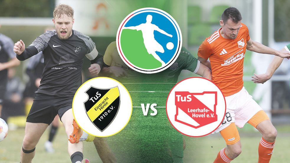 Der TuS Hinte (links) mit Kapitän Ajo Rehn hofft auf den Klassenerhalt. Der TuS Leerhafe-Hovel um Torjäger Pascal Menken (rechts) möchte das Relegationsspiel ebenfalls gewinnen, was den Bezirksliga-Aufstieg bedeuten würde. Fotos: Doden/Emden