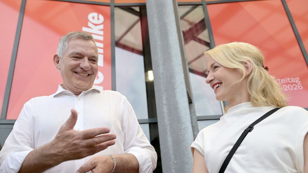 Jan van Aken und Ines Schwerdtner haben die Linke seit 2024 aus dem Umfragetief geführt. Foto: Michael Bahlo/dpa