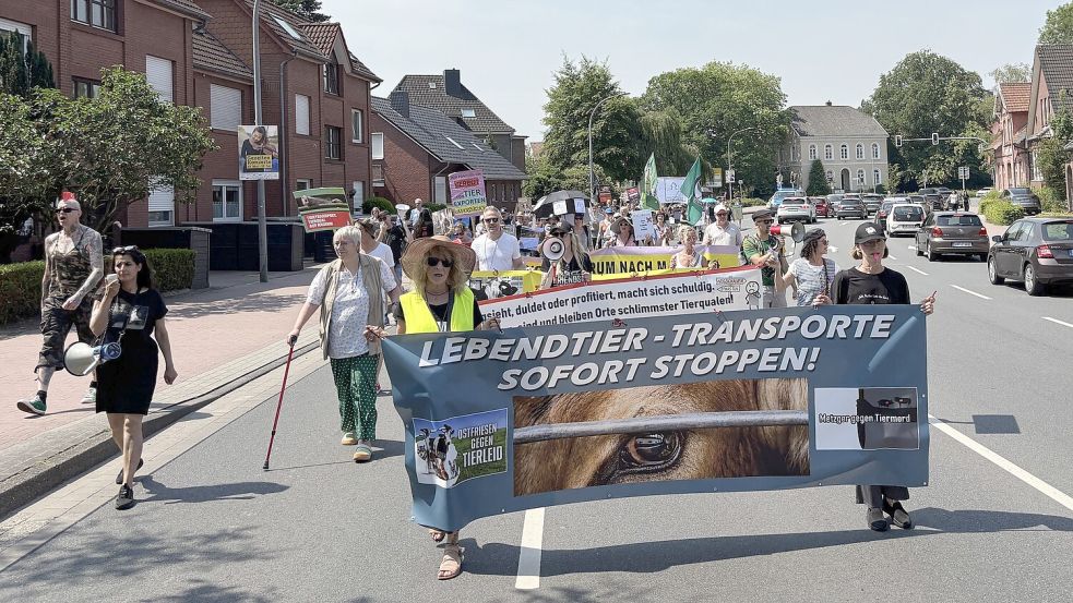 Gegen Tiertransporte demonstrierten am Sonnabend rund 150 Tierschutzaktivisten. Unter anderem sprach Yasemin Gencel (links) bei der anschließenden Kundgebung auf dem Marktplatz. Foto: Mieke Matthes