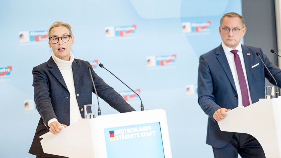 Alice Weidel und Tino Chrupalla stellen sich als AfD-Führungsduo zur Wiederwahl. (Archivbild) Foto: Fabian Sommer