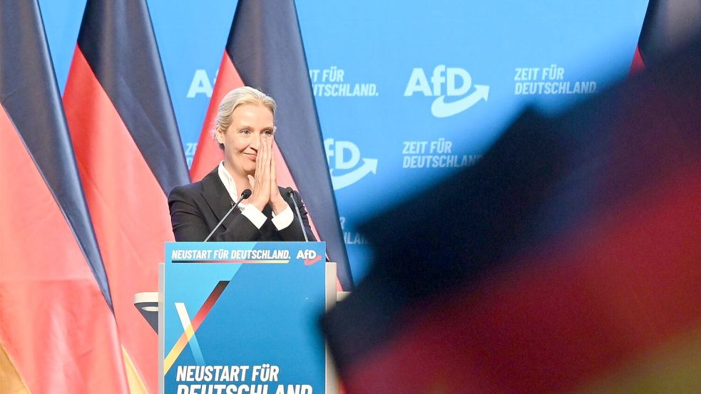 Weidel triumphiert: Die AfD-Co-Sprecherin erzielt ein deutlich besseres Wahlergebnis als Tino Chrupalla. Foto: dpa/Katharina Kausche