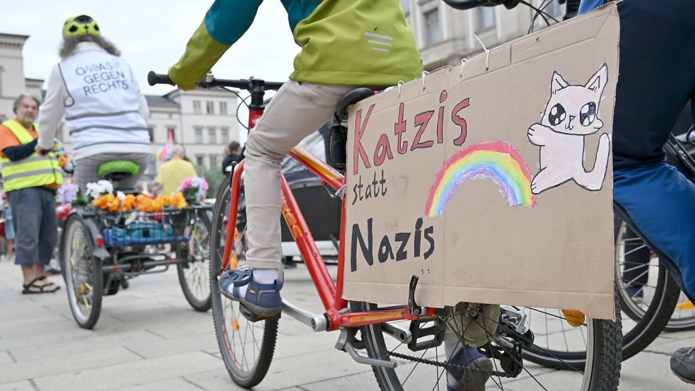 Viele AfD-Gegner kamen mit selbstgebastelten Protestschildern. Foto: Martin Schutt