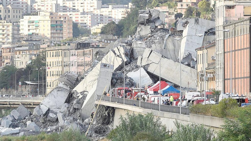 Acht Jahre nach dem Einsturz einer Autobahnbrücke in Genua sind nun die Urteile da. (Archivbild) Foto: Luca Zennaro/ANSA/AP/dpa