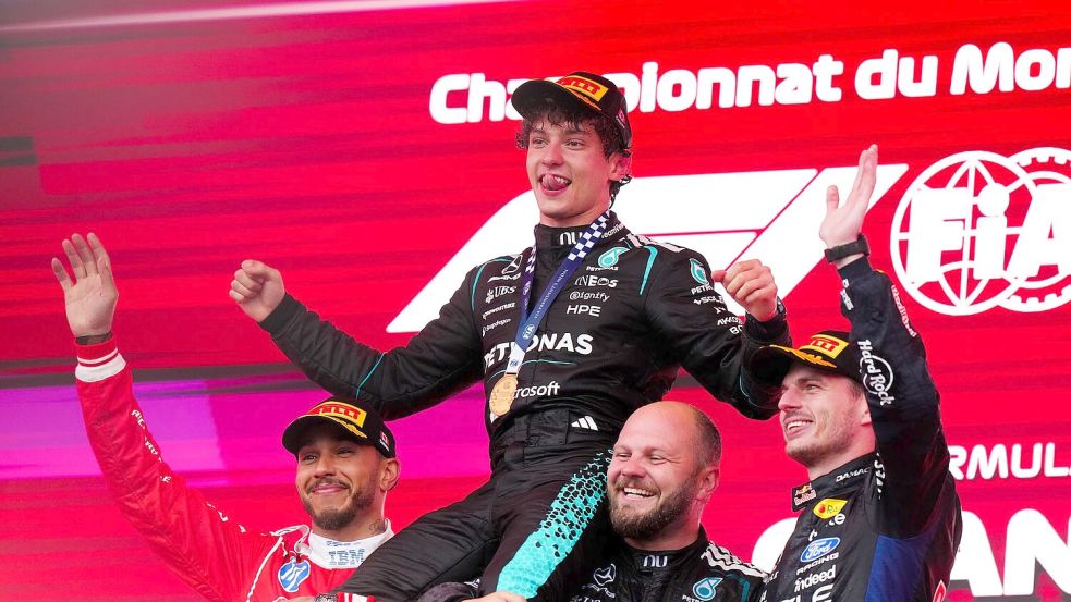 Da haben selbst Hamilton und Verstappen keine Chance: Antonelli nach dem Sieg in Kanada. (Archivbild) Foto: Bradley Collyer