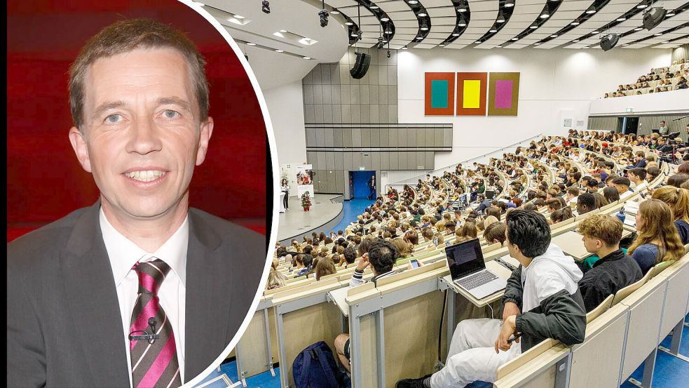 Seit Jahren steigt die Zahl der Studenten in Deutschland. Das bedeutet jedoch nicht, dass auch das Bildungsnievau zunimmt, findet Ökonom Bernd Lucke. Foto: Links: Imago/Olaf Döring, Rechts: Imago/Panthermedia, Collage: Grafikgenerator/dbög