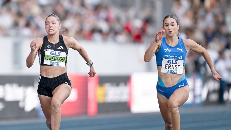 Die drittplatzierte Gina Lückenkemper (l) und die neue 100-Meter-Meisterin Jolina Ernst. Foto: Sven Hoppe