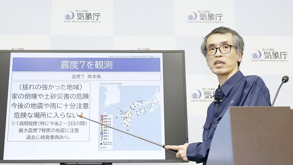 Die nationale Wetterbehörde warnt auch für die nächsten Tage vor möglichen schweren Beben. Foto: kyodo/dpa