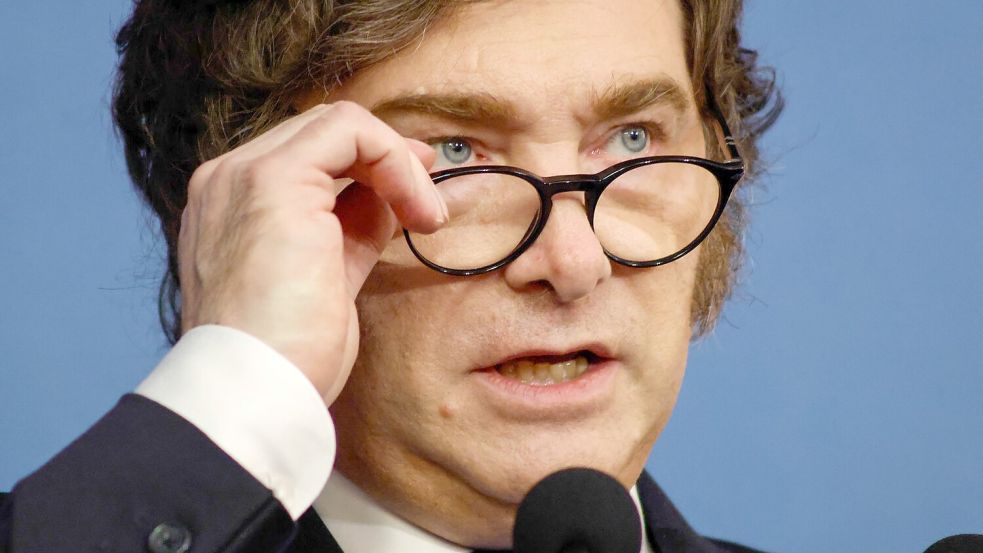 Argentiniens Präsident Javier Milei will mit einem Dekret gegen Ausländer vorgehen, die „Hassbotschaften“ gegen das südamerikanische Land verbreiten. (Archivbild) Foto: Kena Betancur/AP/dpa