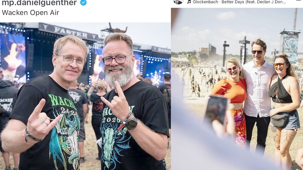 Daniel Günther und Hendrik Wüst auf Musik-Festivals in ihren Bundesländern. Foto: Instagram/@mp.danielguenther/@hendrik.wuest
