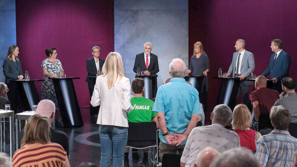 Die Spitzenkandidaten zur Landtagswahl in Sachsen-Anhalt stellten sich den Fragen aus dem Publikum. Foto: Klaus-Dietmar Gabbert