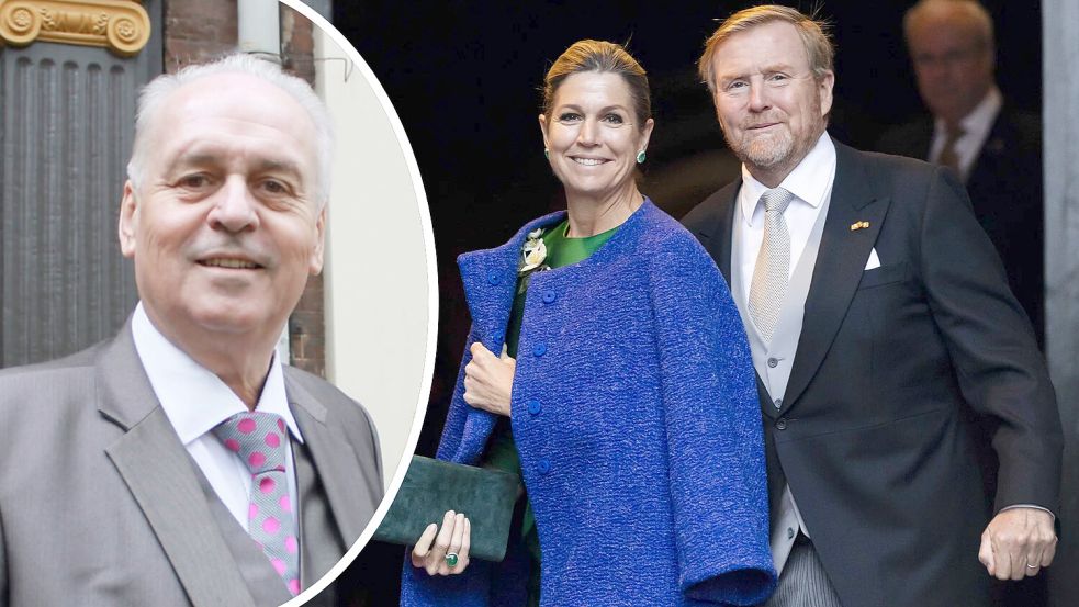 Seit Jahrzehnten berichtet er über König Willem-Alexander der Niederlande (von rechts) und Königin Máxima: der Auslandskorrespondent Helmut Hetzel. Foto: Links: Marijke Hetzel., rechts: dpa/ANP/Remko De Waal, Collage: Grafikgenerator/lpw