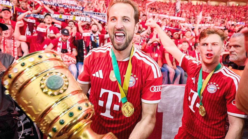 Gar nicht lange her: Im DFB-Pokalfinale war Harry Kane mit einem Hattrick Bayerns Matchwinner gegen Stuttgart. (Archivbild) Foto: Tom Weller