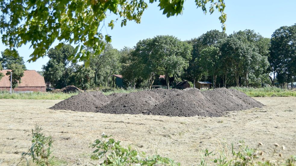 Mehrere Lastwagen-Ladungen Erdboden wurden auf der Grünfläche in den Schottjer Grooden abgeladen. Foto: Thomas Dirks