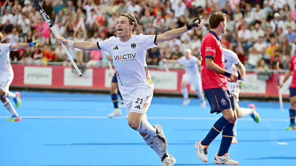 Michel Struthoff erzielte den entscheidenen Treffer für Deutschland im WM-Finale gegen Spanien. Foto: dpa/Dirk Waem